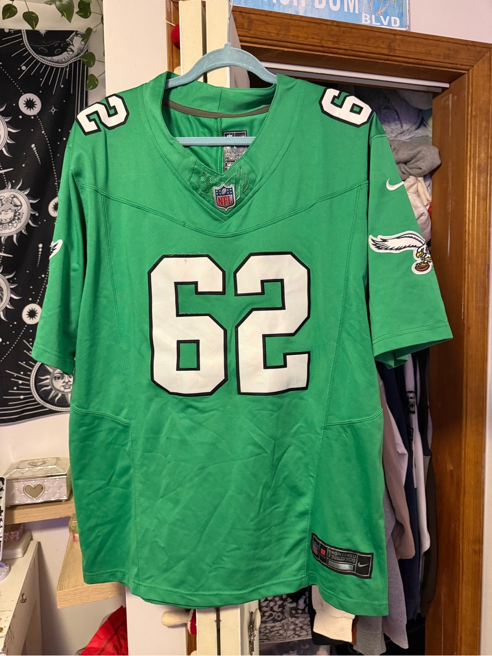 NFL Green Men’s Football Jersey #62 with White Numbers